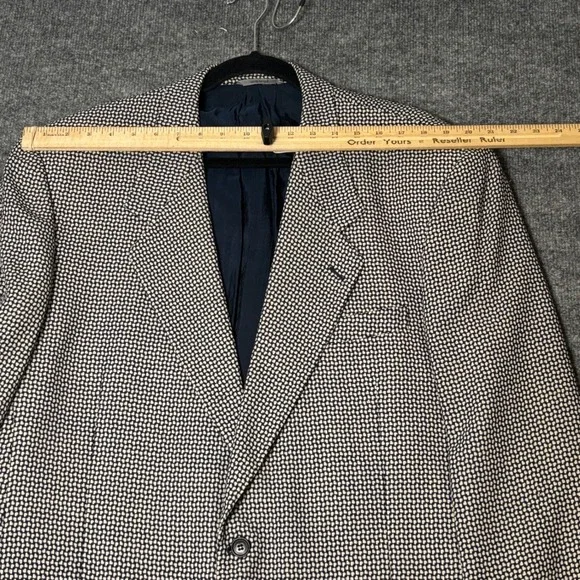 Luigi Botto Mens Virgin Wool Blend Blazer Navy Cream Micro Pattern Italy 42 L